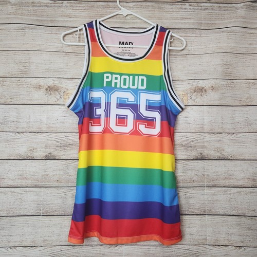 MAD ENGINE Team Pride Proud 365 Rainbow Stripe Tank Top Gay Pride Size XS
