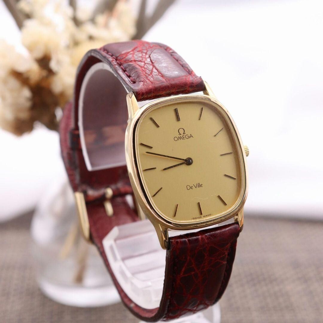 Omega Deville MensWatch Quartz 28mm GoldDial SwissMade Tonneau