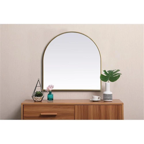 Elegant Decor Ayra 30x30" Arch Modern MDF Wood/Iron Mirror in Brass - Picture 2 of 9