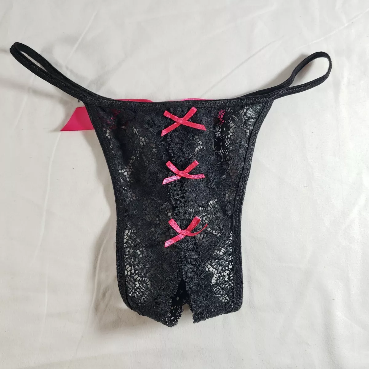 Victoria s Secret Sexy Little Things Open Crotch Thong XS S Black
