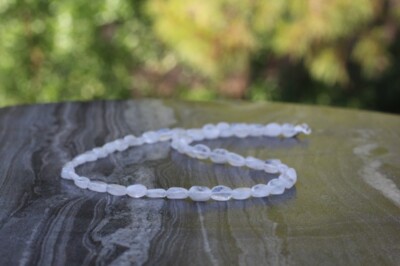 Natural Flashy Moonstone Smooth Oval Gemstone Beaded Girls Women Necklaces 18''
