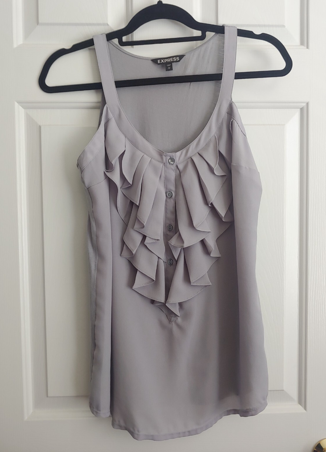 EXPRESS Top Blouse Gray Ruffle Front Sleeveless B… - image 1