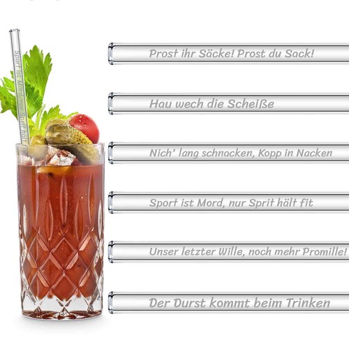 HALM Sauf Proverbios Edición 6 pajitas de vidrio grabadas Proverbios Juegos de beber - Imagen 8 de 11