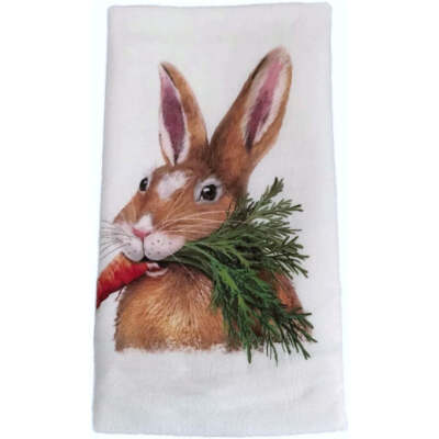Hungry Rabbit with Carrot Flour Sack Kitchen Towel