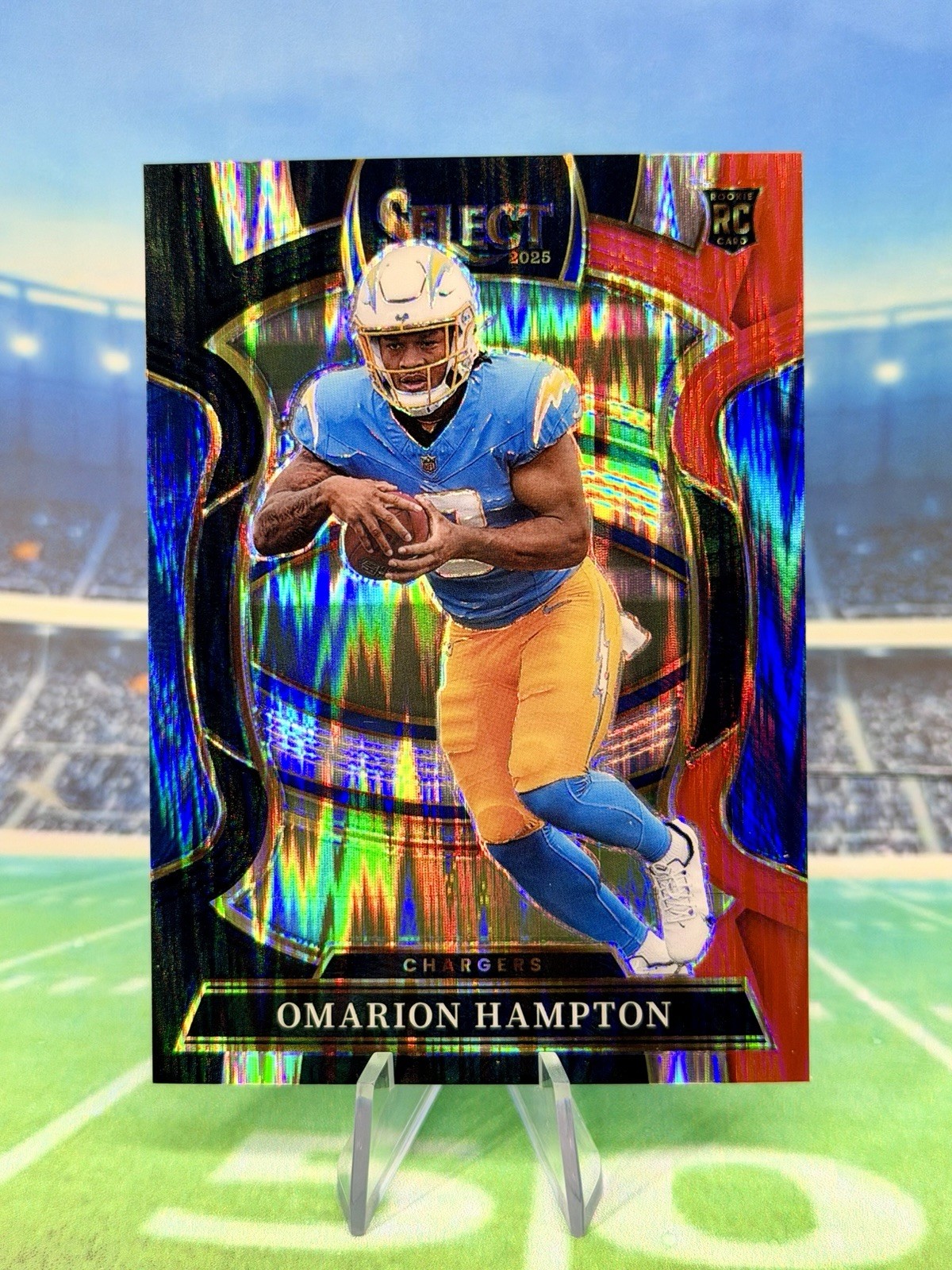 Omarion Hampton 2025 Select Black Red Prizm Shock Rookie Concourse #2 RC