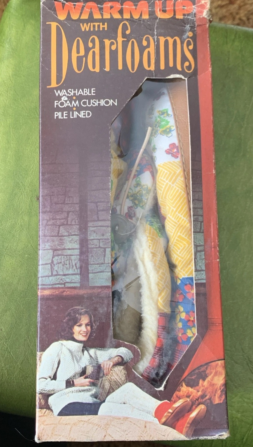 PANTOFOLA D’ORO Pantofole vintage anni 60 70 patchwork Dearfoam Lady 8 9 nuove scatola originale NOS USA