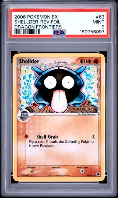 Pokémon EX Dragon Frontiers Shellder Reverse Foil Stamp #63 PSA 9 Mint Pop 67