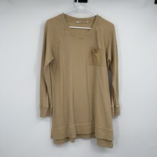 Soft Surroundings Womens L Tan Autumn Waffle Knit Tunic Top Thermal Pocket Boho