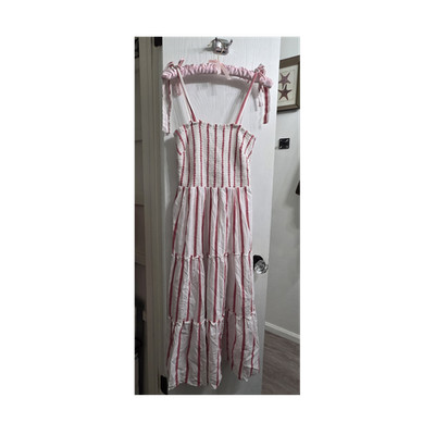 Draper James RSVP Women's White Red Striped Smocked Maxi Dress M Square Neck