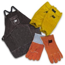 Schutzkleidung Set Leder Sch&uuml;rze &Auml;rmel Handschuhe Hitzeschutz Plasmaschneiden
