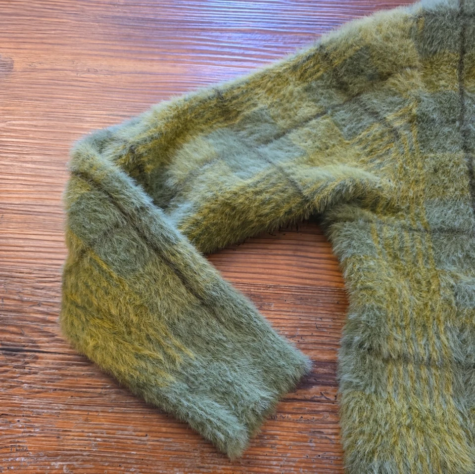 Cárdigan suéter para mujer Unif verde a cuadros difuso cuello en V talla L estilo Kurt Cobain Foto 2 de 4