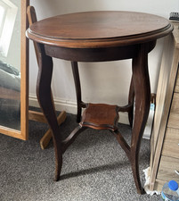 Round Wooden Side Table Dark Brown Dark Wood Curved Legs Indoor 50cm W