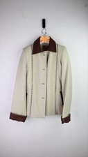 Vintage Piel Internacional two tone leather jacket in putty/brown size 38/UK10
