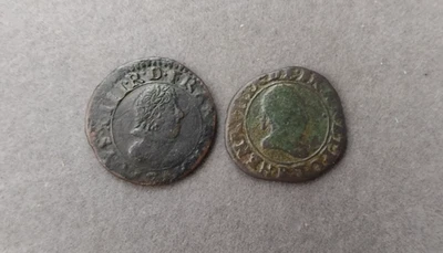 Lot de 2 pièces de monnaie anciennes - DOUBLE TOURNOIS en cuivre - Photo 1/4