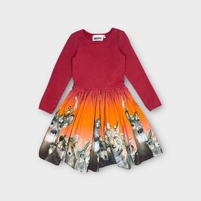 Molo Casie Flower Crown Animal Print Long Sleeve Twirl Organic Dress