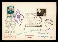 DR WHO 1961 POLAND BALLOON POST KATOWICE POZNAN TO BOCHEN M54763
