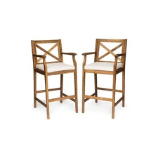 PERLA Wooden Barstools, Set of 2 with Cross-Back Design, Exotic Acacia Wood
