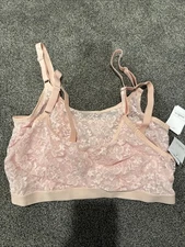 2 Pack Auden XL Lined Scoop Neck Bralette Pink Floral Lace Adjustable Straps