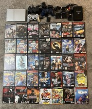 PlayStation 2 Slim Silver Console 35 PS2 Games 2 Controllers Accessories
