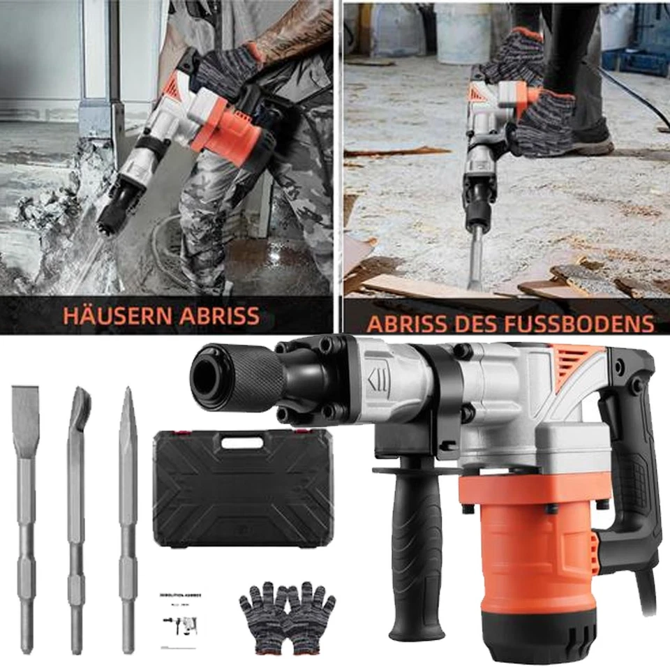 Elektro Abbruchhammer 2500W Stemmhammer 25J 3 Meißel-Set Schlaghammer Mit Koffer - Bild 4 von 4