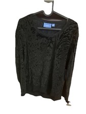 Simply Vera Wang Black Teal Velvet Velour High Low Mesh Tunic Top Shirt New