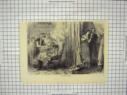 Original Old Antique Print Family Home Scene Whispers Secrets