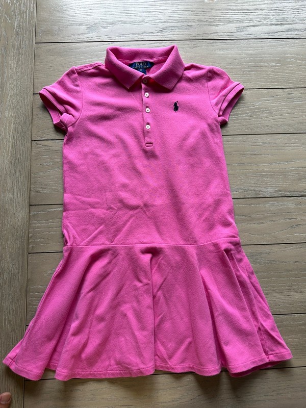 Ralph Lauren Girl's Polo Dress Size 6X Short Sleeve blue logo  Polo Collar pink