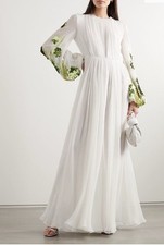 40IT - Valentino White Pleated Silk Gown Dress Sequins - BNWT