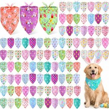 100 Pcs Easter Dog Bandanas Bulk Bunny Eggs Bandanas for Dogs Triangle Kerchi...