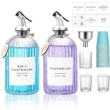 Glass Mouthwash Dispenser, 2 Pack 16.9Oz Glass Bottles with Pour Spouts, 2 Reusa