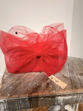 Vintage Red Fascinator Hat Bow Tulle Veil Cocktail Wedding Derby Headpiece