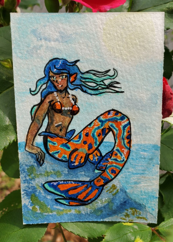 ACEO Original Art Mermaid Mermay Ocean Life Mandarin Fish Mystic Dragon Sanctum