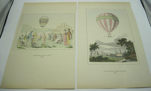 Lot of 2 Vintage Hot Air Balloon Colored Prints Montgolfiere James Sadler 1810