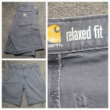 Men's Carhartt Work Shorts 32 Gray Relaxed Fit Utility Canvas Tool Pocket Logo