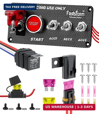 Ignition Rocker Switch Panel 12V 5 in 1 with Engine Push Button Toggle Switches 