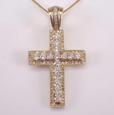 2Ct Round Cut Tester Pass Moissanite Men's Cross Pendant 14K Yellow Gold Plated