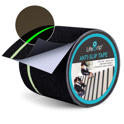 LifeGrip Anti Slip Traction Tape with Glow in Dark Green Stripe, 4 Inch x 15 Fee