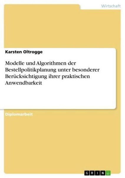 Modelle Und Algorithmen Der Bestellpolitikplanung Unter Besonderer BerüCksichtig-image