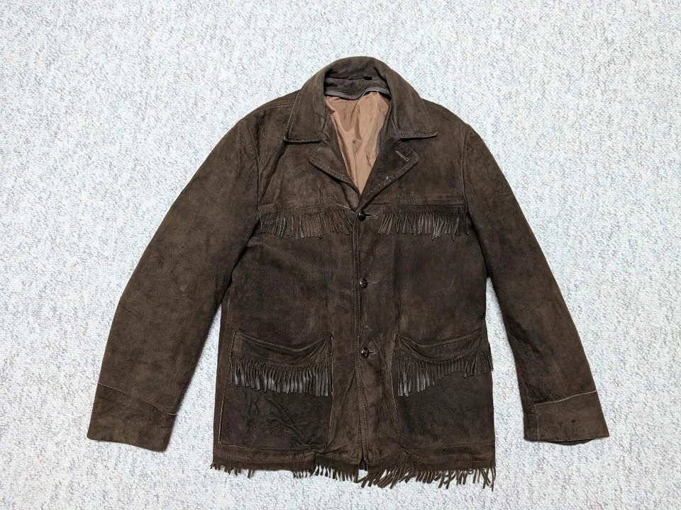 vintage 1970s suede leather FRINGE jacket 38 brown WESTERN cowboy BOHO hippie - Image 4 of 4