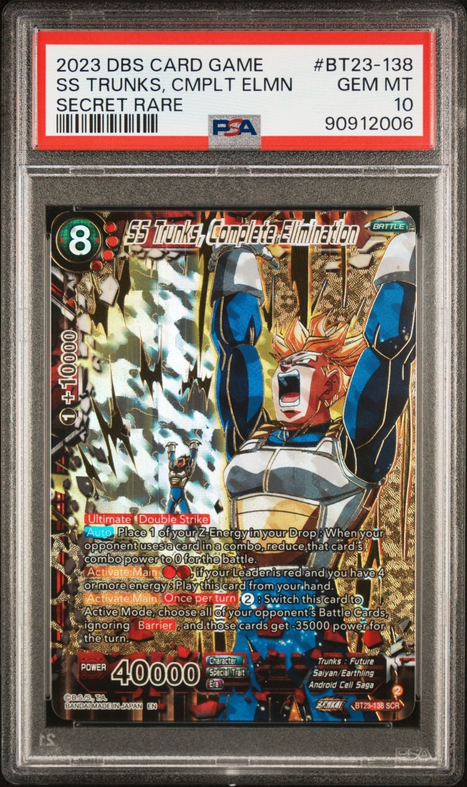 PSA10 SS Trunks, Complete Elimination SCR Dragon Ball Super Card Game BT23-138
