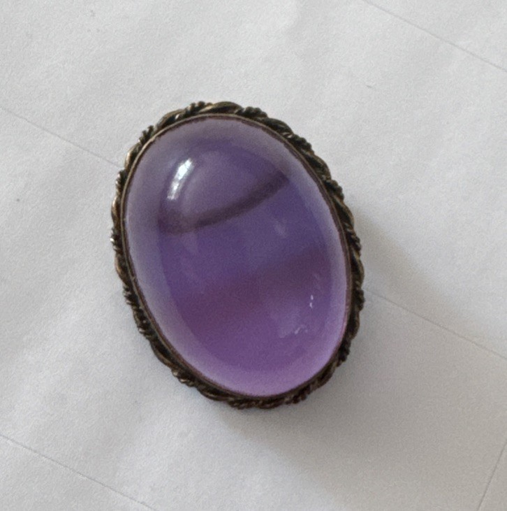 Vintage Lavender Domed Chalcedony 925 Sterling Silver /Gold-Plated Pin/ Pendant