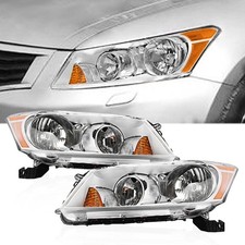 Headlights Chrome Housing Clear Lens Leftright For 2008-2012 Honda Accord Sedan