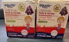 EQUATE Children's Pain Fever Grape Chewable Tablets Damaged Box