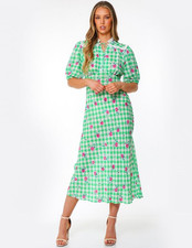 New Rixo Gwen Gingham Rose Green Dress Size XL