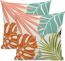 Summer Tropical Pillow Covers 18x18 Set of 2, Monstera Palm Leaf Pillowcase Gree