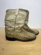 Dan Post Cream Ivory Alligator Western cowboy Roper Boots Men Size 7.5 EW