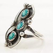 Native American Turquoise Leaf Sterling Silver Ring Size 8 1/4
