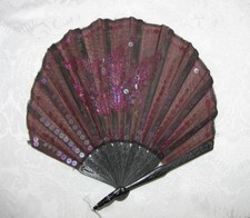 Antique Edwardian Hand Fan Child Size with Sequins Circa 1915