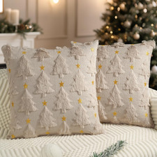 Christmas Pillow Covers 18 x 18 inch Set of 2 Beige Christmas Tree Star Pillow C