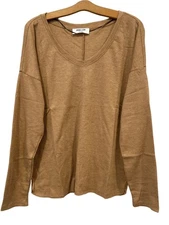 Double Zero Top Size Medium Sugar Knit V-Neck Pullover Thermal Brown Comfort